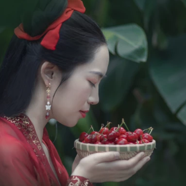 櫻桃紅衣古風頭像，嬌艷美人!