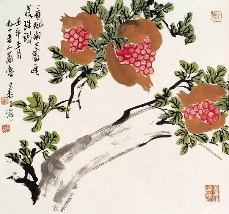 32幅曹簡(jiǎn)樓國(guó)畫(huà)石榴圖：石榴令人垂涎欲滴！
