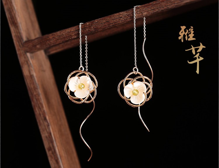 雅芊古風耳環(huán)，純銀耳線首飾