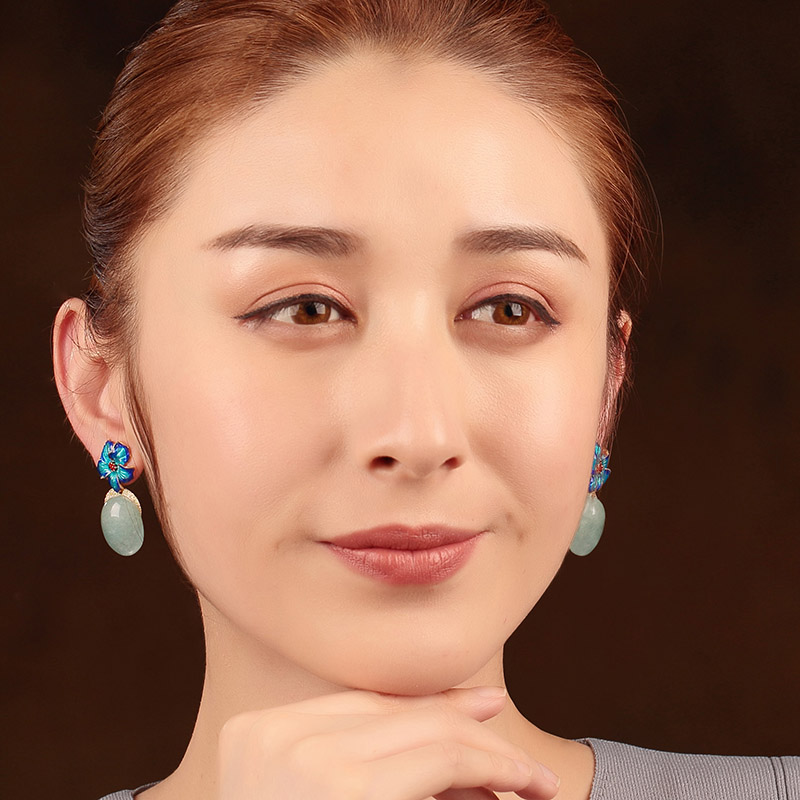 清水藍(lán)香古風(fēng)耳環(huán)，幽藍(lán)意境耳釘首飾