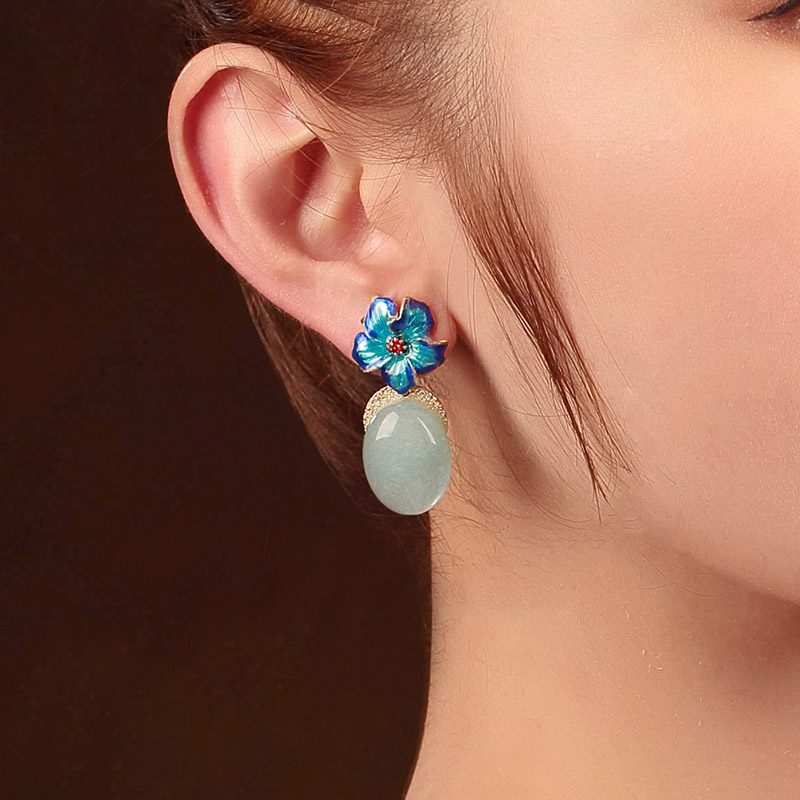 清水藍(lán)香古風(fēng)耳環(huán)，幽藍(lán)意境耳釘首飾