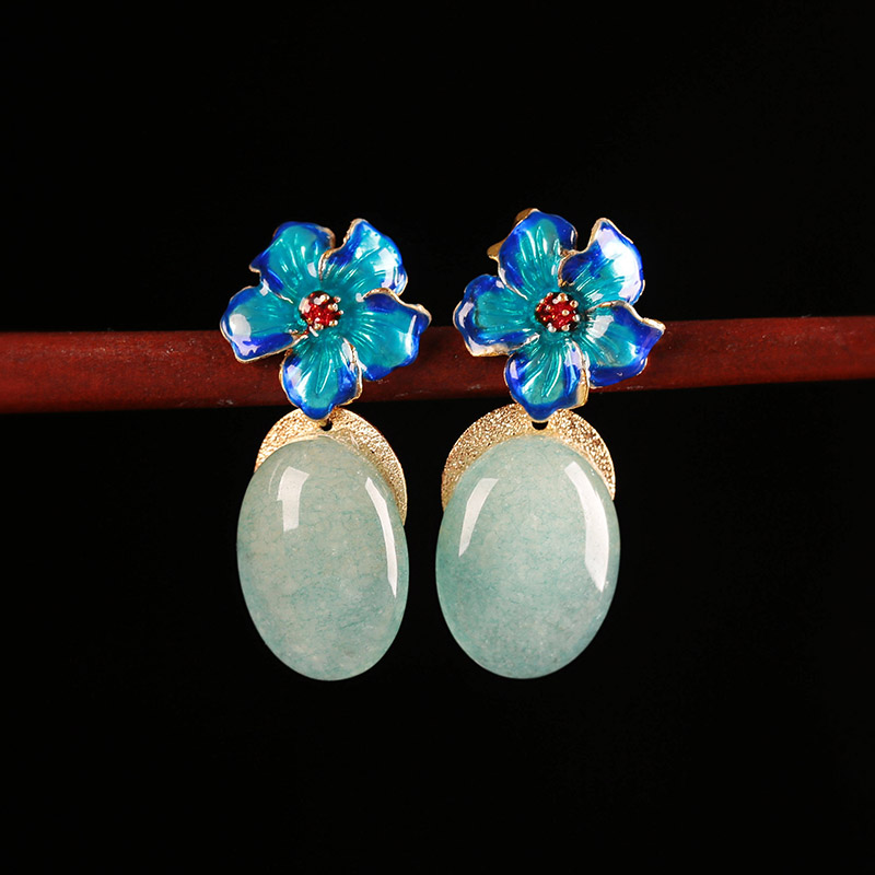 清水藍(lán)香古風(fēng)耳環(huán)，幽藍(lán)意境耳釘首飾