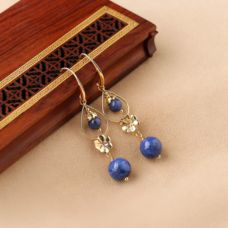 民族風(fēng)森系耳環(huán)，水墨藍(lán)紋石首飾