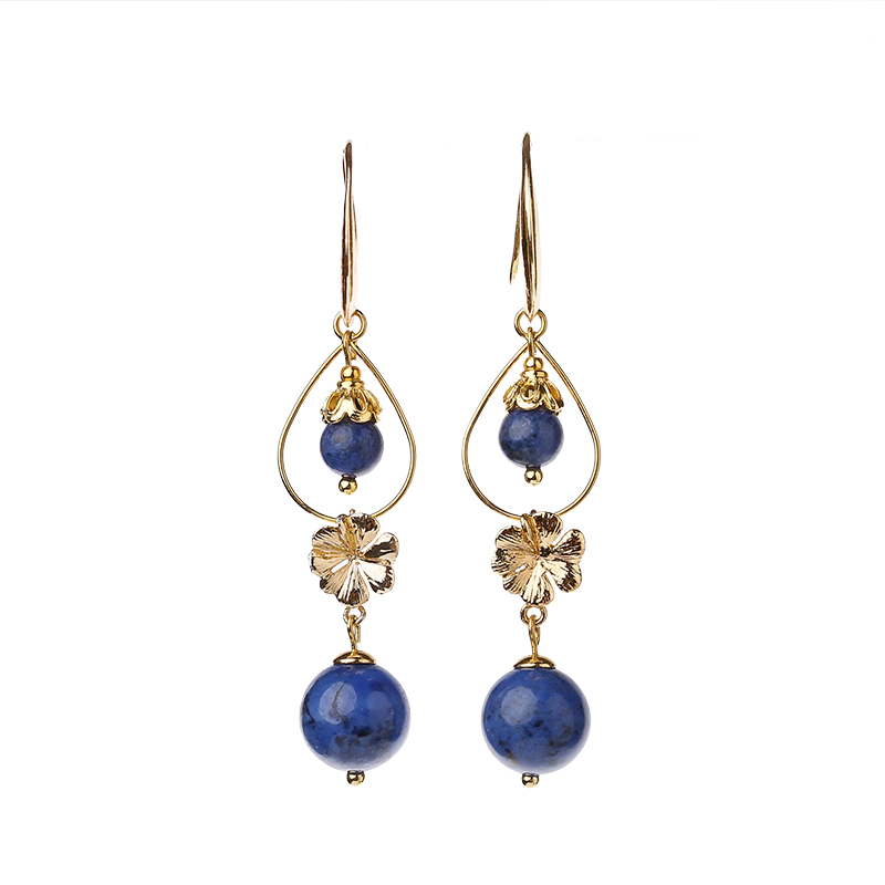 民族風(fēng)森系耳環(huán)，水墨藍(lán)紋石首飾