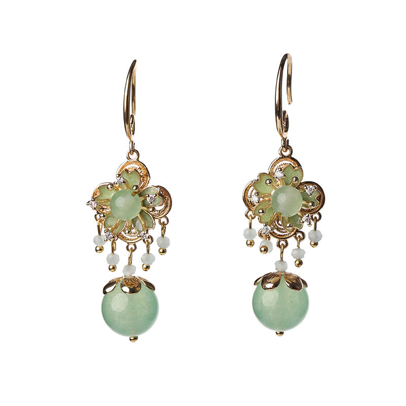 綠色森系花朵耳飾，小清新氣質(zhì)耳環(huán)