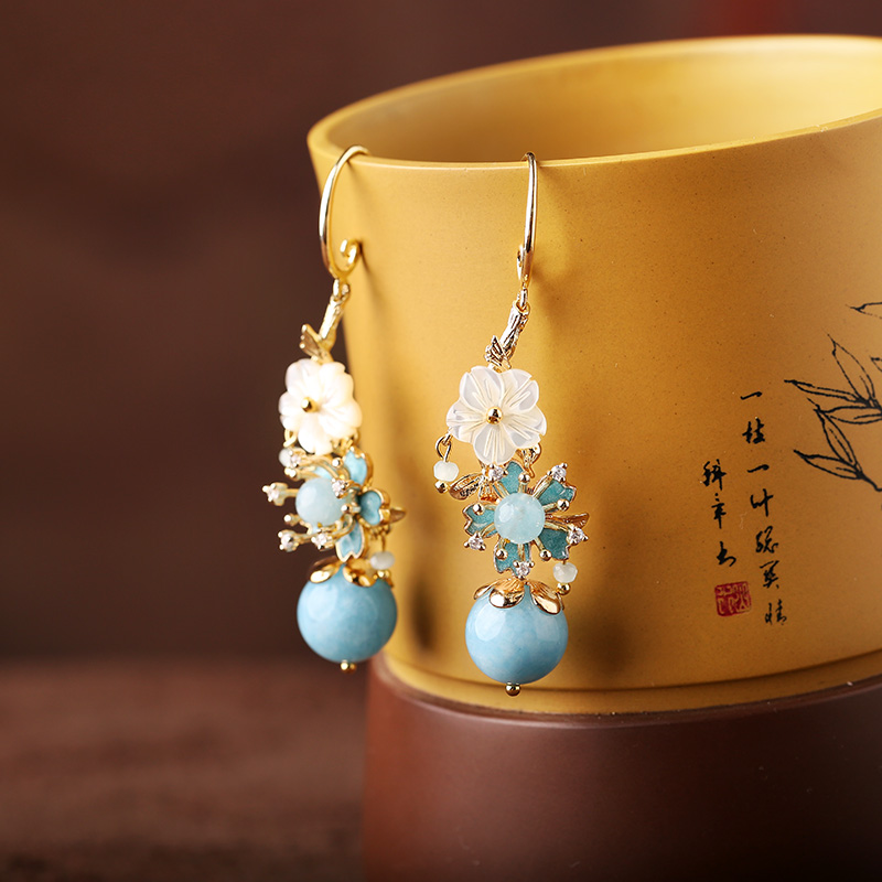 淡藍(lán)海風(fēng)系花朵耳飾，清涼清新氣質(zhì)耳環(huán)