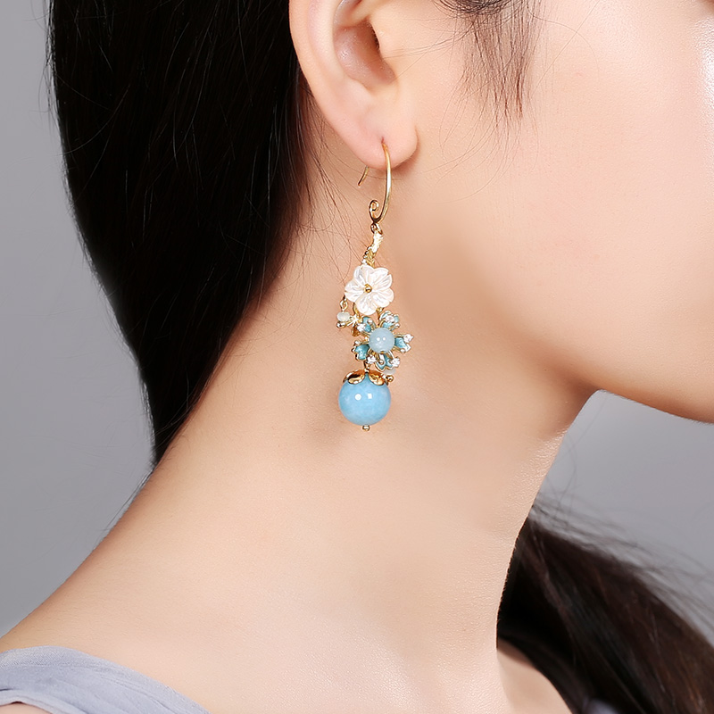 淡藍(lán)海風(fēng)系花朵耳飾，清涼清新氣質(zhì)耳環(huán)