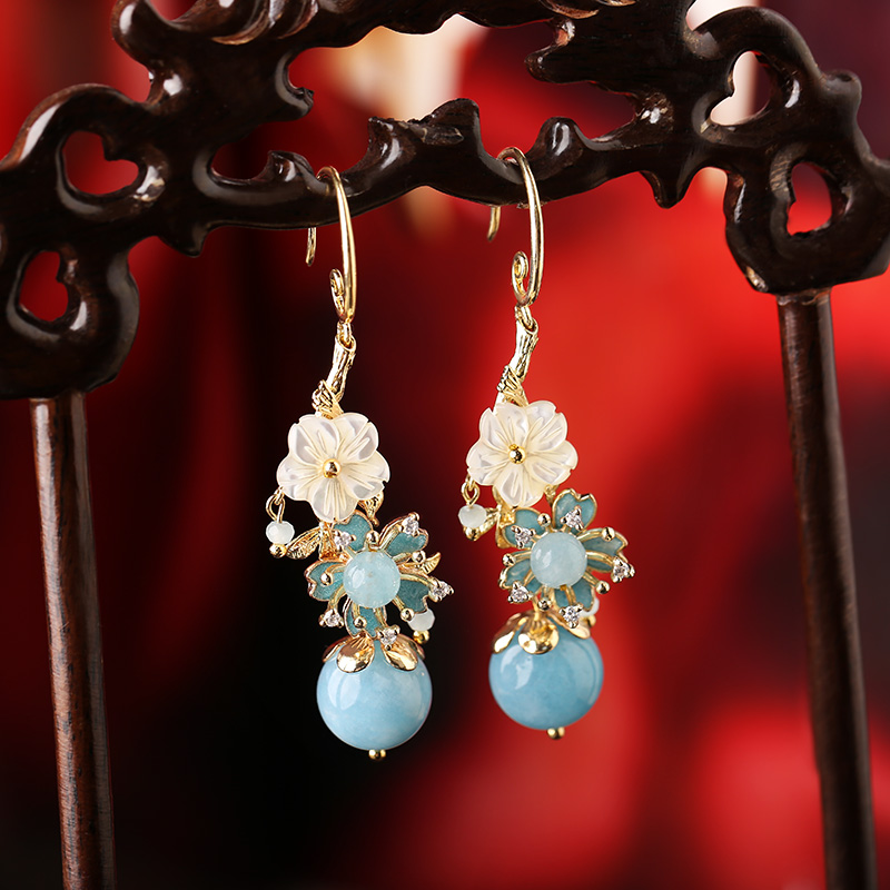 淡藍(lán)海風(fēng)系花朵耳飾，清涼清新氣質(zhì)耳環(huán)