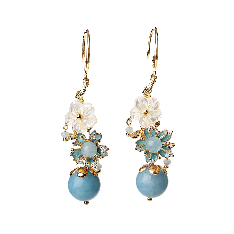 淡藍(lán)海風(fēng)系花朵耳飾，清涼清新氣質(zhì)耳環(huán)