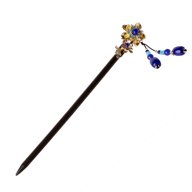 中式手工木簪子，藍色發(fā)簪頭飾