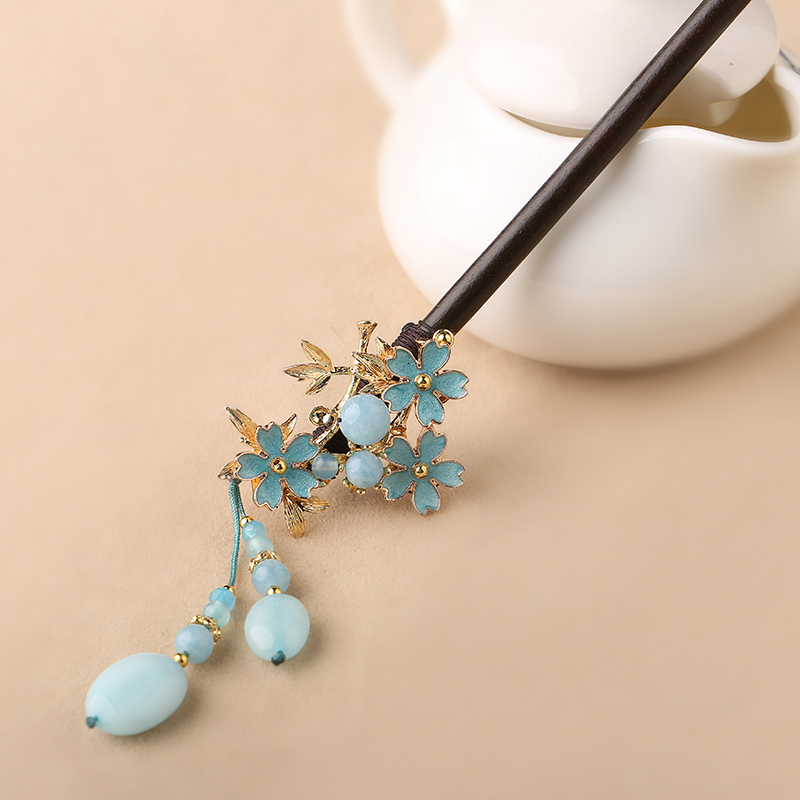 藍(lán)色小花發(fā)簪，清秀雅致的古風(fēng)頭飾