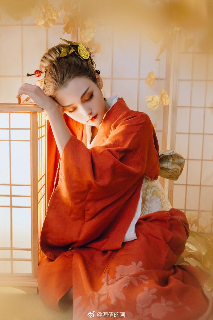 日式和服風(fēng)古裝攝影，好美麗的紅衣小姐姐