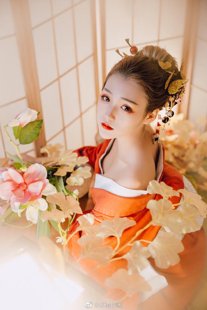 日式和服風(fēng)古裝攝影，好美麗的紅衣小姐姐