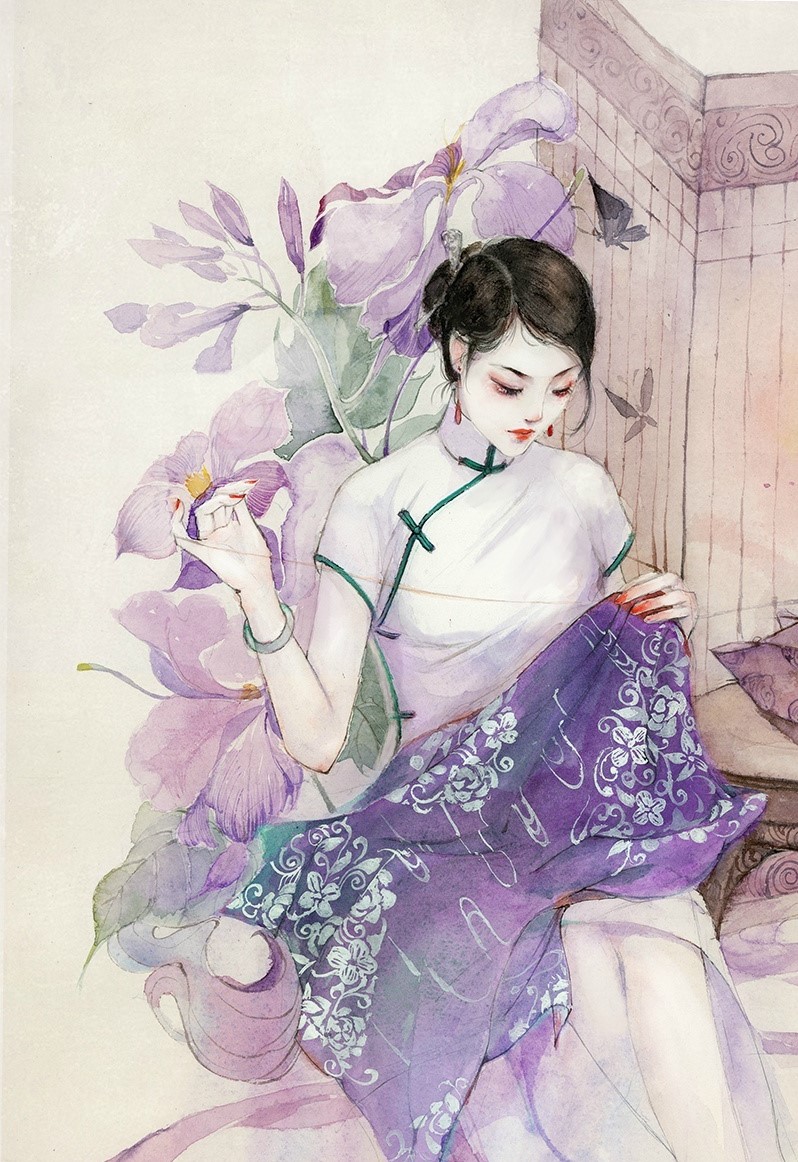 水彩旗袍女子圖集，超美插畫(huà)古風(fēng)圖片