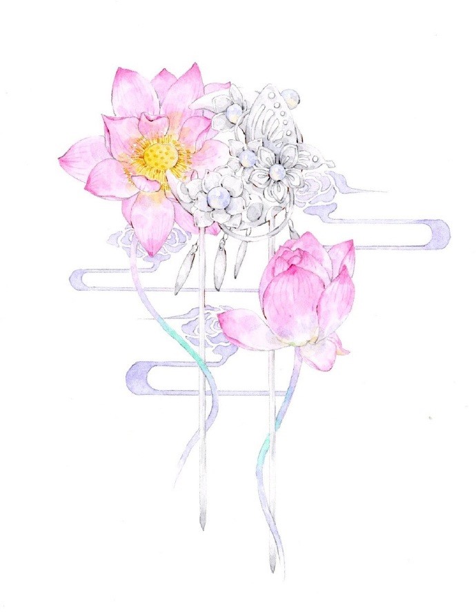 一組古風(fēng)配飾插畫系列，清新唯美古風(fēng)圖片