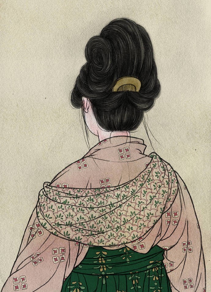 一組古風(fēng)人物背影插畫，古風(fēng)水彩玲瓏背影