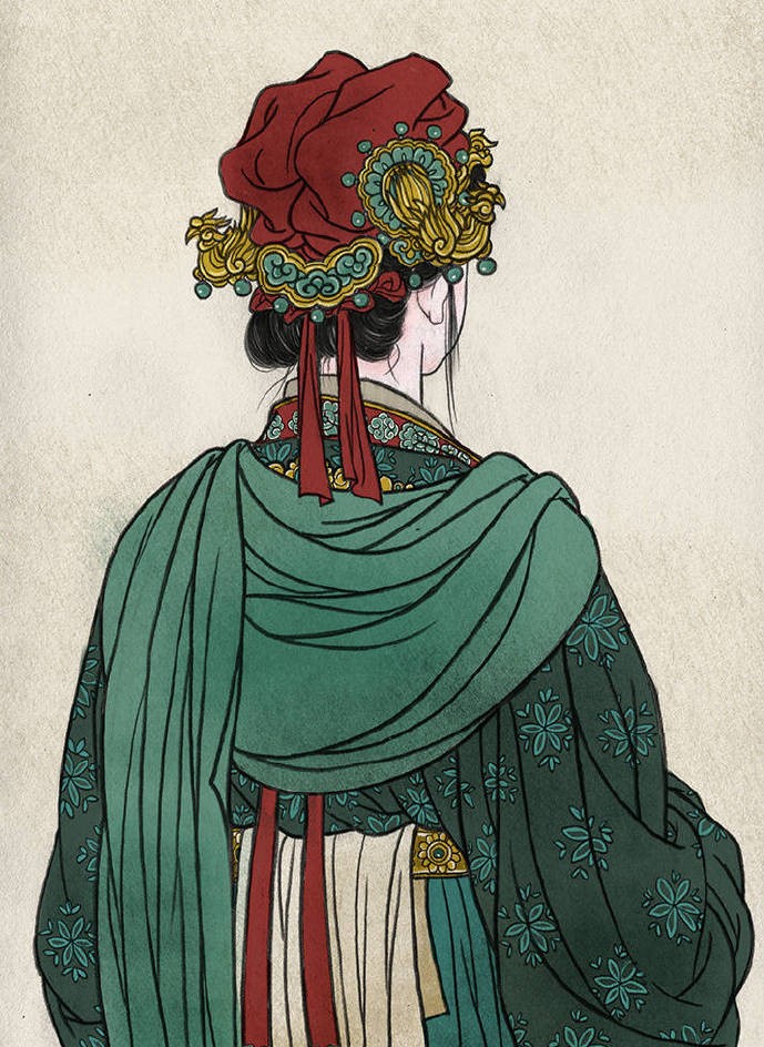 一組古風(fēng)人物背影插畫，古風(fēng)水彩玲瓏背影