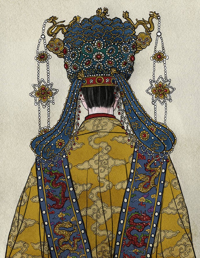 一組古風(fēng)人物背影插畫，古風(fēng)水彩玲瓏背影