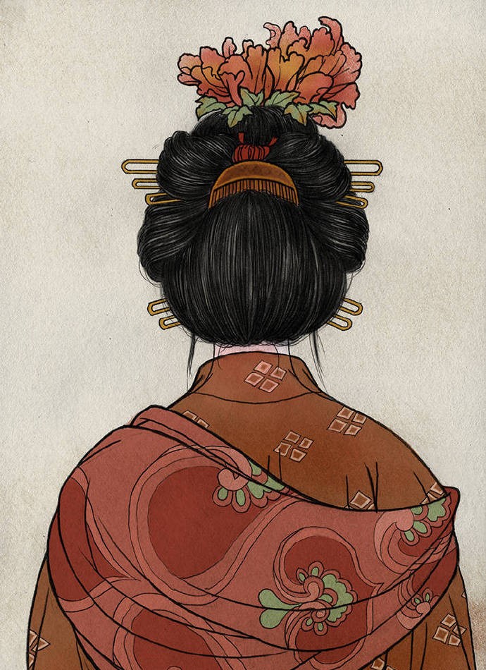 一組古風(fēng)人物背影插畫，古風(fēng)水彩玲瓏背影