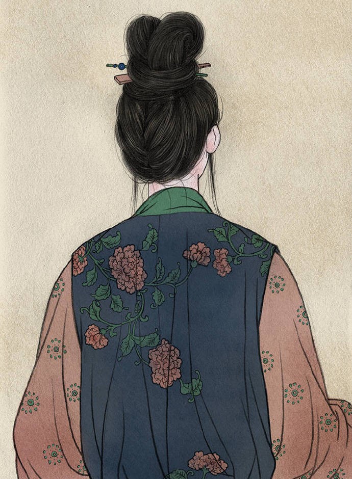 一組古風(fēng)人物背影插畫，古風(fēng)水彩玲瓏背影