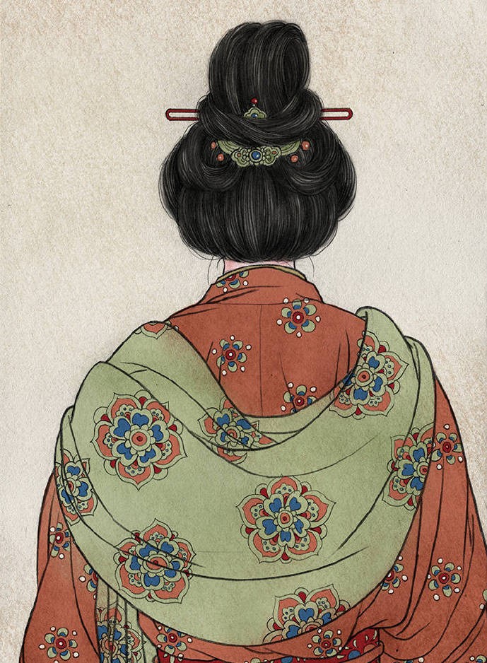 一組古風(fēng)人物背影插畫，古風(fēng)水彩玲瓏背影