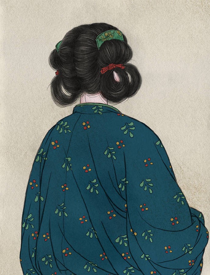 一組古風(fēng)人物背影插畫，古風(fēng)水彩玲瓏背影