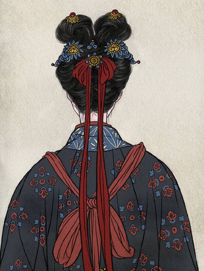 一組古風(fēng)人物背影插畫，古風(fēng)水彩玲瓏背影