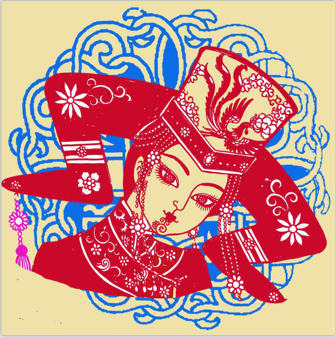 蒙古族美女剪紙，曹文峰剪紙作品欣賞