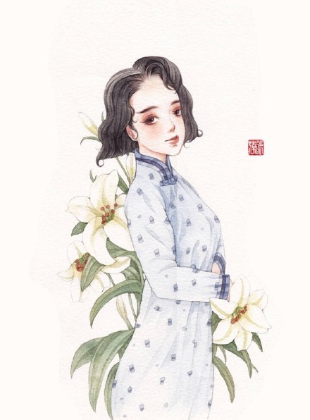 清新水彩旗袍女子插畫，唯美的古風(fēng)插畫圖集