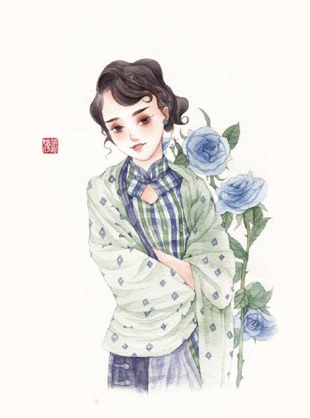 清新水彩旗袍女子插畫，唯美的古風(fēng)插畫圖集