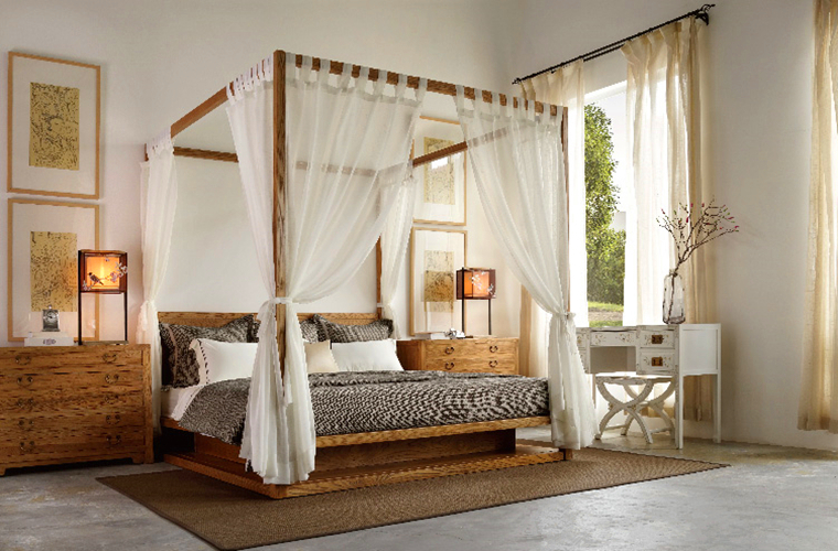 中式簡約風(fēng)木制架子雙人床