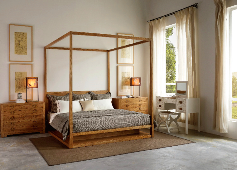 中式簡約風(fēng)木制架子雙人床