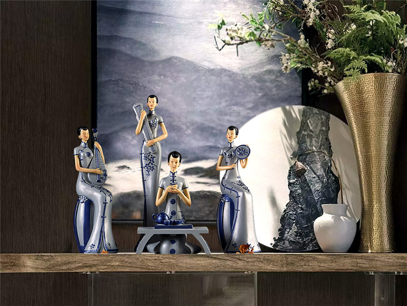 新中式古典旗袍奏樂(lè)仕女工藝品