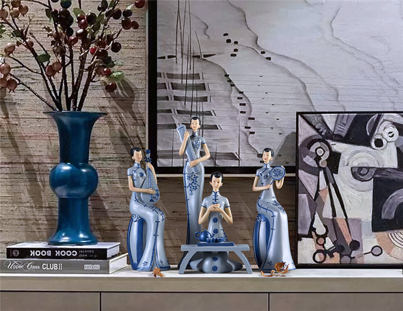 新中式古典旗袍奏樂(lè)仕女工藝品