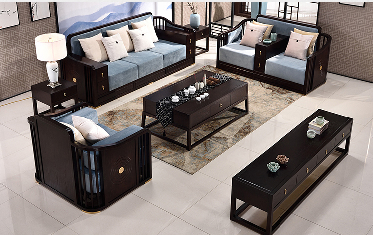 中式沙發(fā)組合現(xiàn)代客廳實(shí)木沙發(fā)