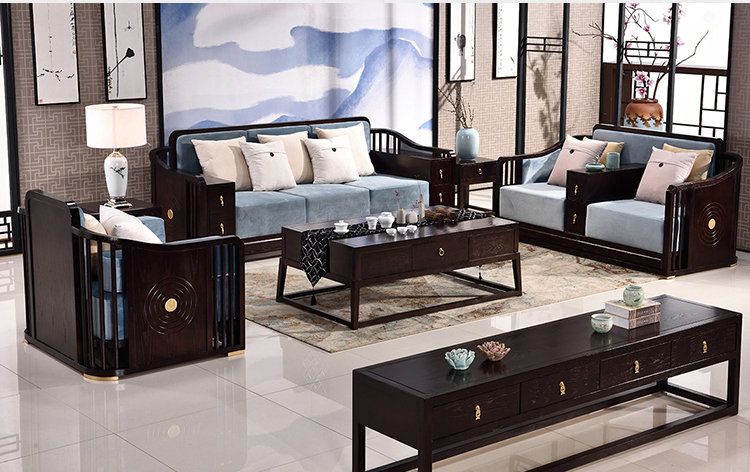 中式沙發(fā)組合現(xiàn)代客廳實(shí)木沙發(fā)