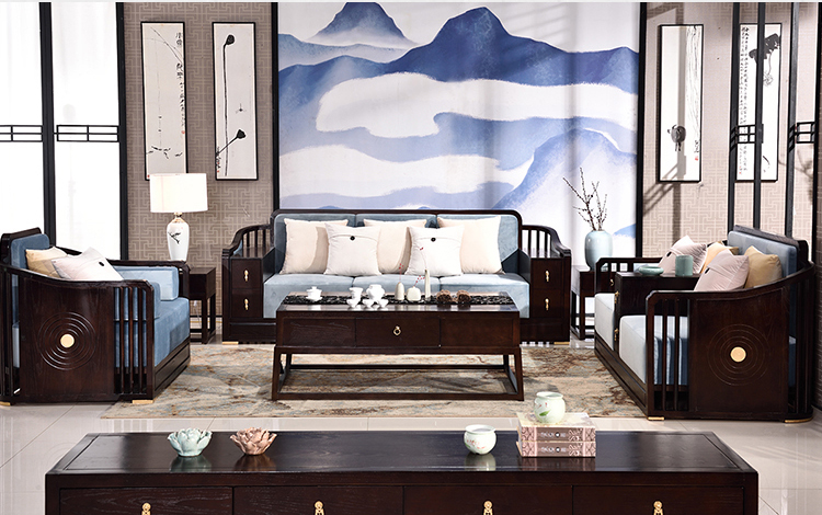 中式沙發(fā)組合現(xiàn)代客廳實(shí)木沙發(fā)