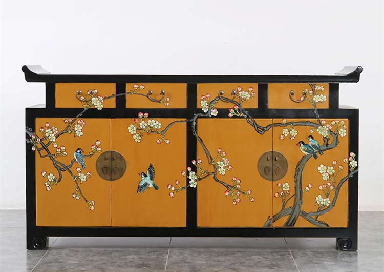 新中式家具實(shí)木手繪翹頭玄關(guān)柜