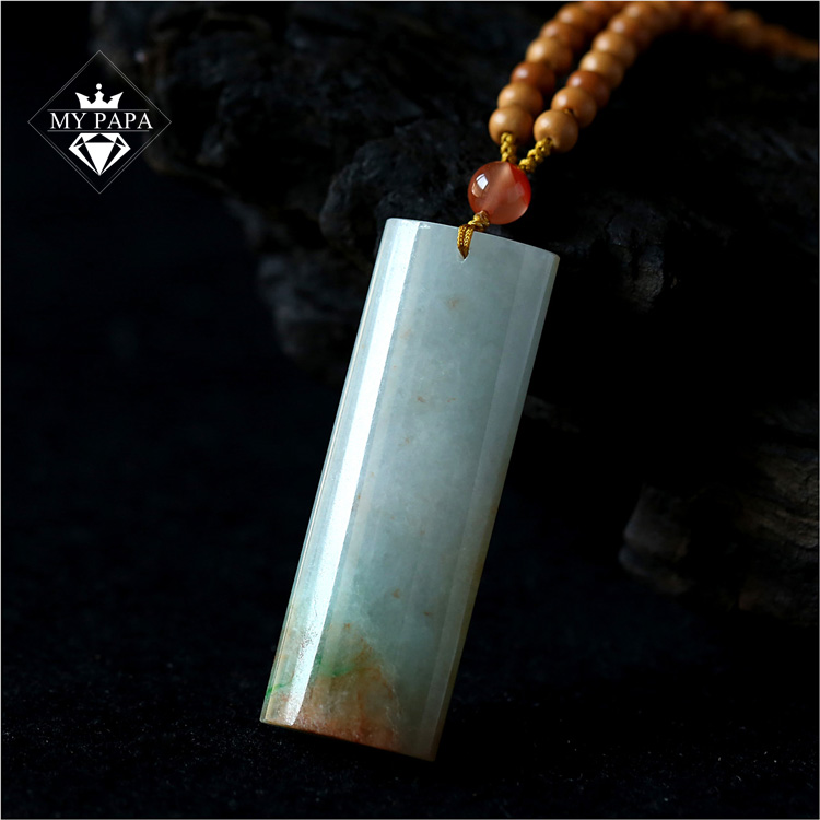 唯美黃加綠翡翠平安無字牌吊墜