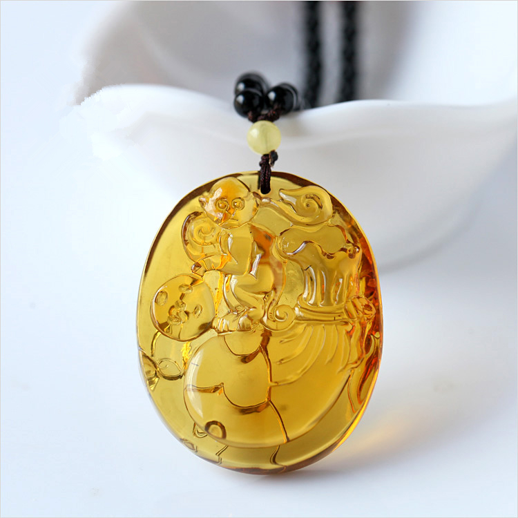 天然藍(lán)珀吊墜黑瑪瑙項鏈