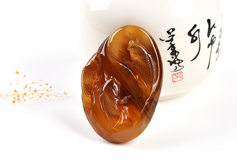 緬甸琥珀茶珀琥珀鯉魚(yú)牌吊墜