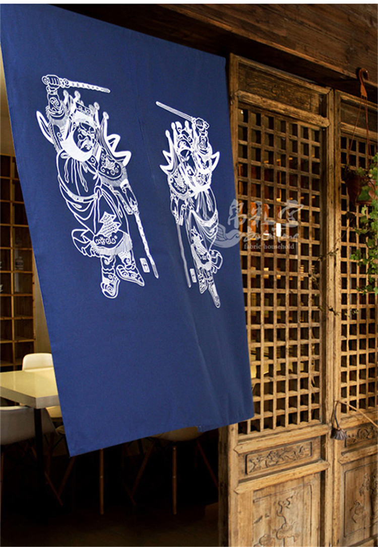 匠心啟航閱讀中式棉麻藍(lán)印花布藝門(mén)簾掛簾隔斷