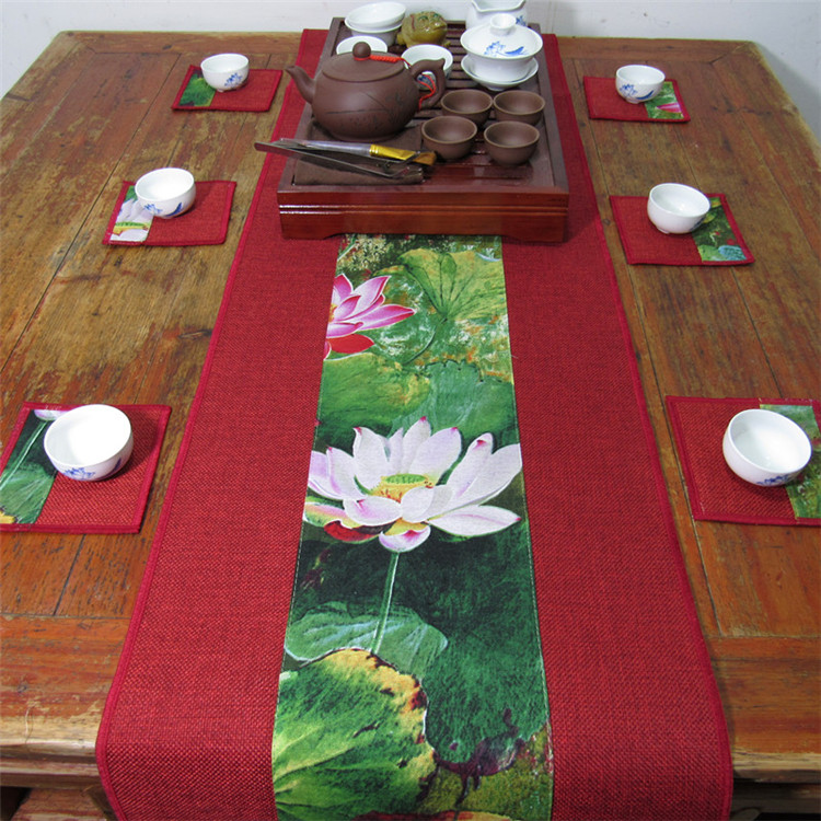 匠心啟航閱讀復(fù)古棉麻布藝禪意荷花桌旗茶巾