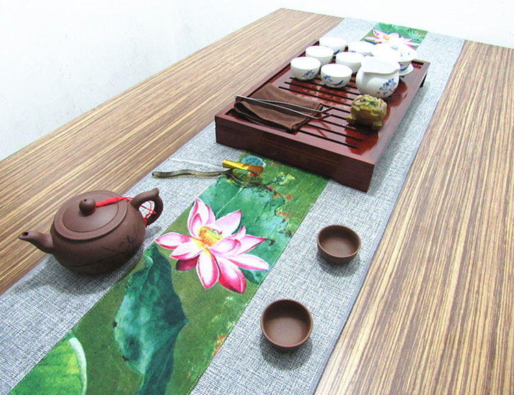 匠心啟航閱讀復(fù)古棉麻布藝禪意荷花桌旗茶巾