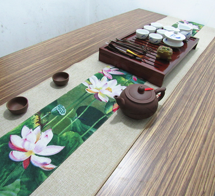 匠心啟航閱讀復(fù)古棉麻布藝禪意荷花桌旗茶巾