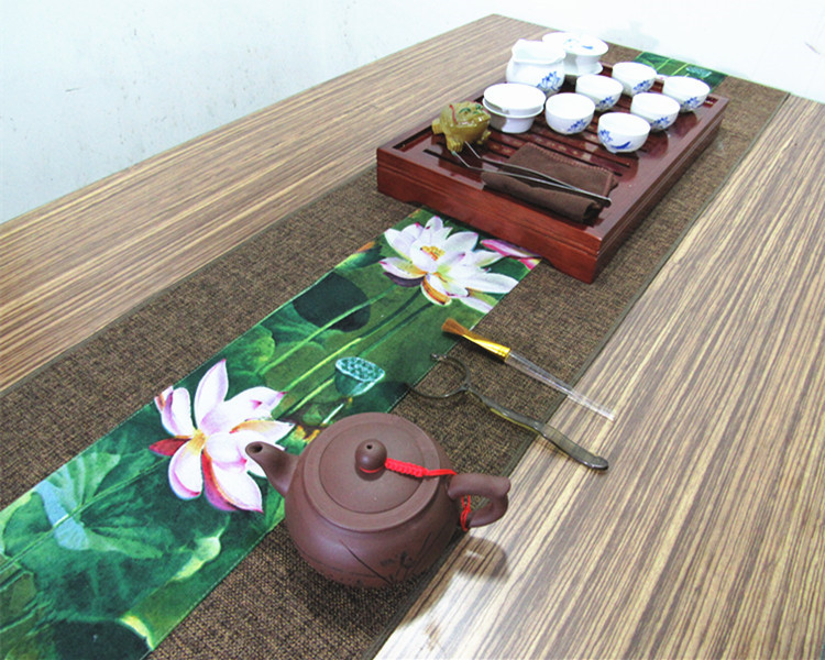 匠心啟航閱讀復(fù)古棉麻布藝禪意荷花桌旗茶巾