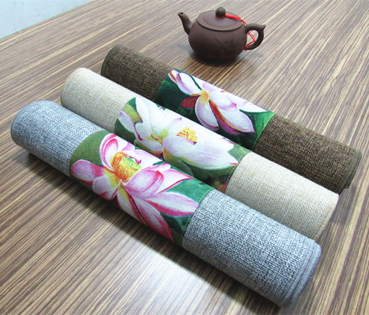 匠心啟航閱讀復(fù)古棉麻布藝禪意荷花桌旗茶巾