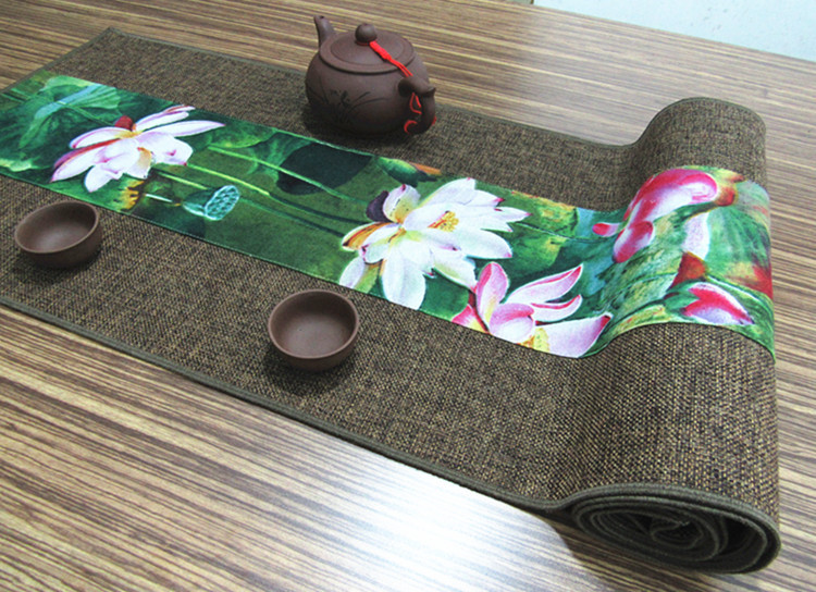 匠心啟航閱讀復(fù)古棉麻布藝禪意荷花桌旗茶巾