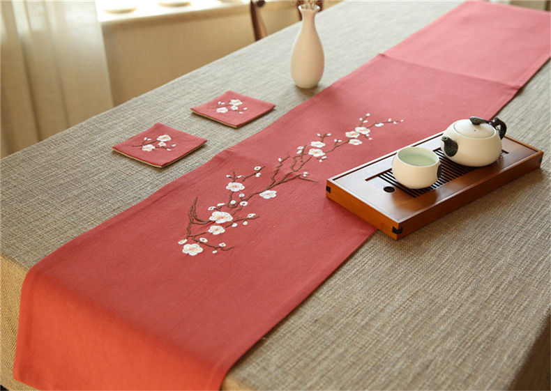 匠心啟航閱讀刺繡花桌旗梅花茶席布藝禪意