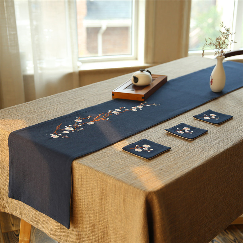 匠心啟航閱讀刺繡花桌旗梅花茶席布藝禪意